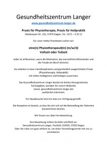 Gesundheitszentrum Langer - Stellenanzeige